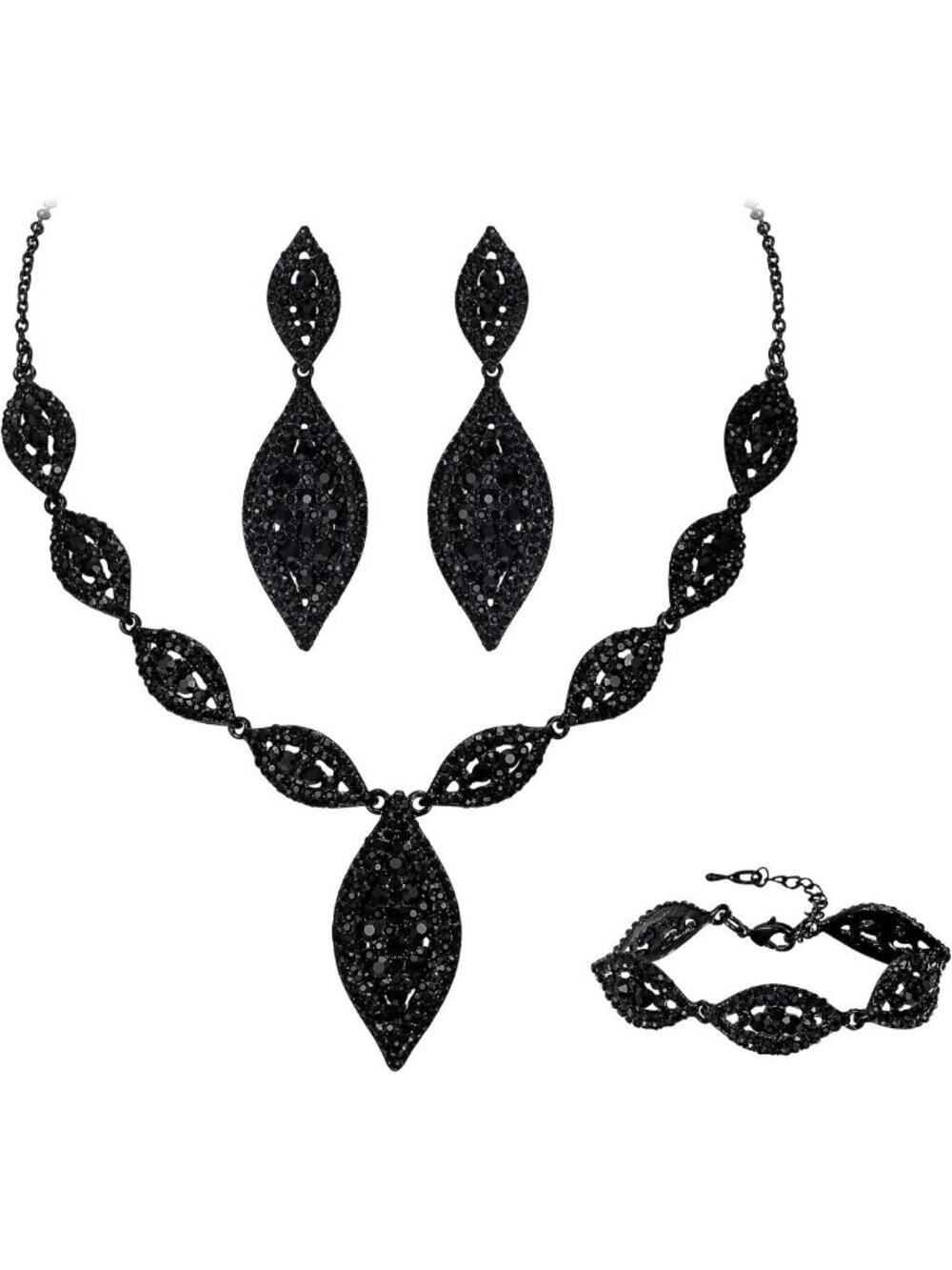 Elegant Rhinestone Crystal Wedding Jewelry Set - Leaf Necklace & Dangle Earrings